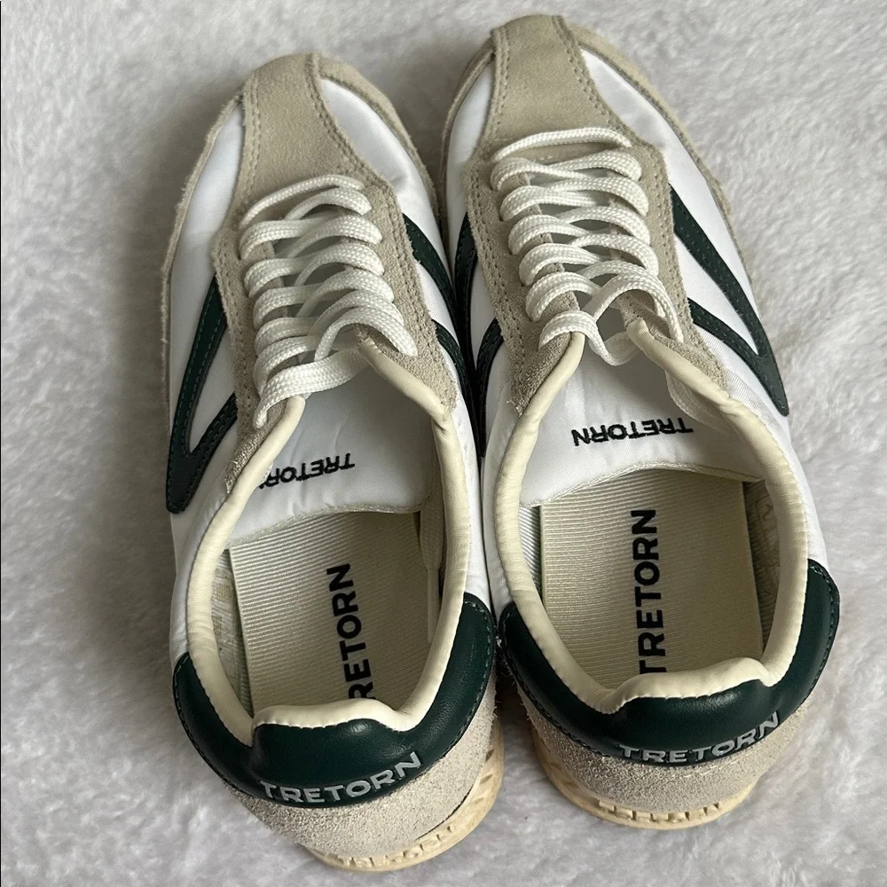 Tretorn Rawlins 2.0‎ Low Top Leather Suede Cream Green Sneakers 7.5 Athleisure
